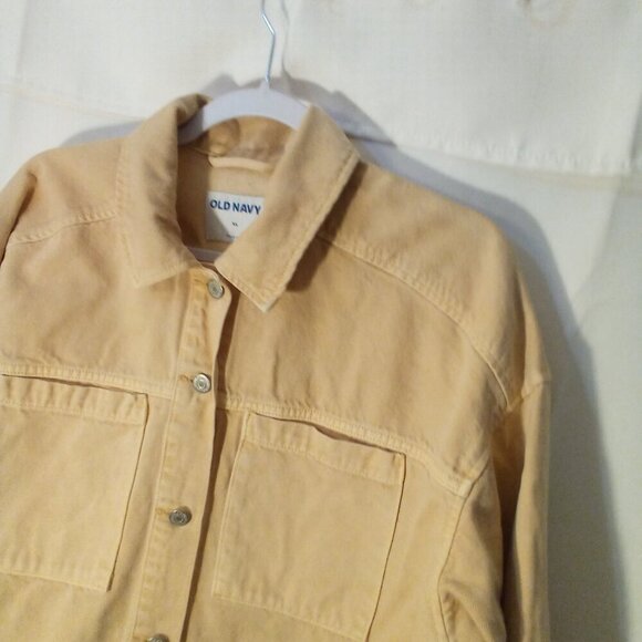 Old Navy Denim Jacket Women XL Button Up Long Sleeve Pockets Peach Orange - Picture 8 of 16